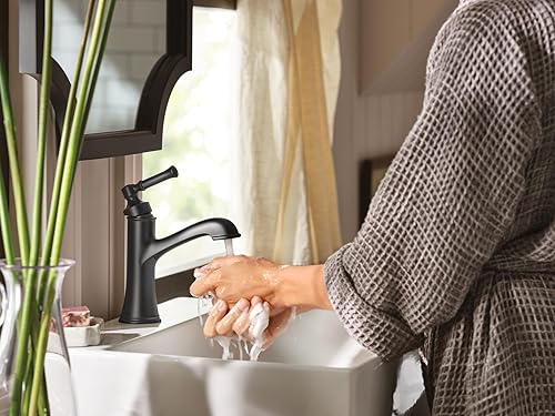 Miniatura 6 de Moen Dartmoor 6803BL - Grifo para lavabo de baño con una sola manija color negro mate con placa opcional