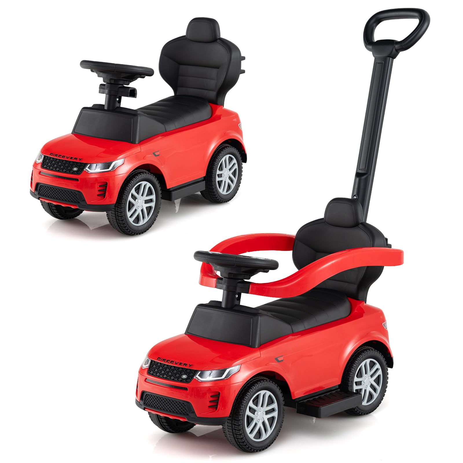 COSTWAY 3 in 1 Ride on Push Car, Licensed Land Rover Discovery Toddler Sliding Car with Steering Wheel, Horn, Storage Compartment, Foot to Floor Slider for Boys Girls (Red)