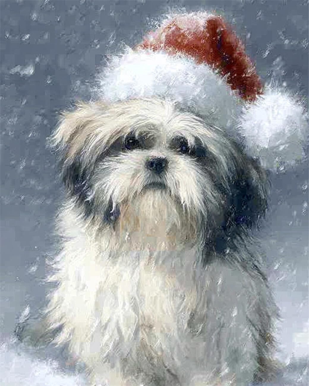 RKFLGEW DIY Embroidery Set Shih Tzus in The Snow 50x70cm
