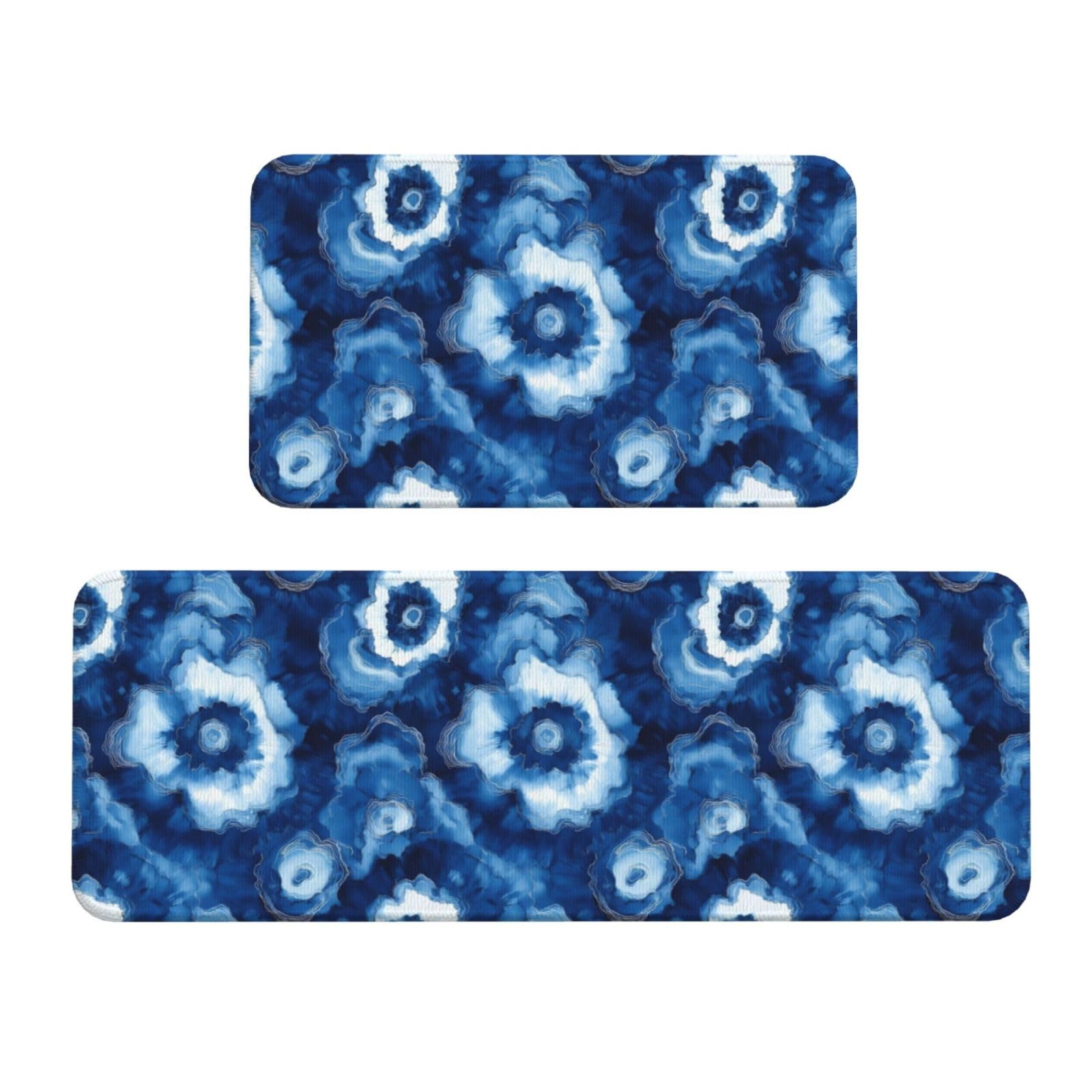 GVYGVY Antifatigue Kitchen Mats for Floor 2 Piece - Abstract Blue Lines Print Kitchen Rugs Washable, Non Slip Runner Rug Standing Mat for Office/Bathroom/Laundry/Home Decor and Accessories