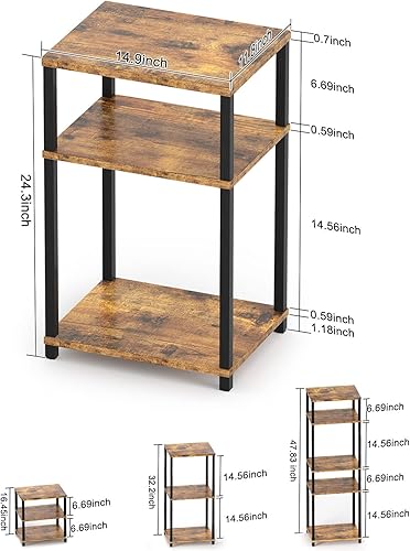 Miniatura 3 de WOODYNLUX Juego de 2 mesitas de noche para mesa auxiliar mesa auxiliar alta mesas de noche de 3 niveles estantería de 5 niveles mesa de noche para