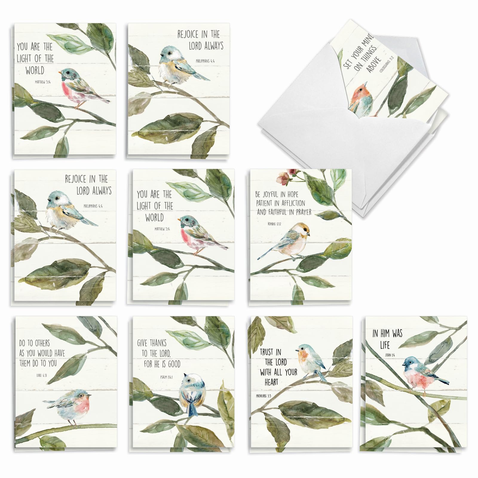 20 Blank Notes with Envelopes - All Occasion Animal Assortment (10 Designs, 2 Each) - Scripture Birds AM7108OCB-B2x10-NB
