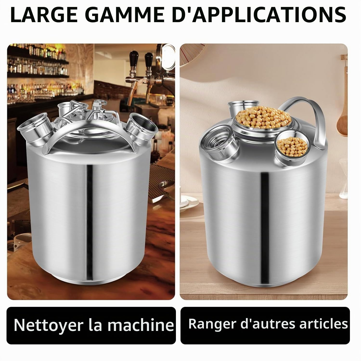 Fût de Nettoyage de Bière, 10L Acier Inoxydable Tonneau de Nettoyage Dde Bière à 3 Têtes avec Couvercle, Adapté aux Lances de fût de Type A, G, S, pour Bar d'hôtel, Brassage à Domicile