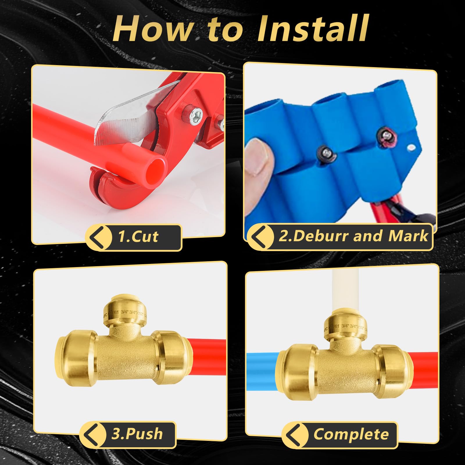 10 Piezas de Conectores en T Foskan de 3/4" x 3/4" x 1/2", de latón LF, para conectar tuberías PEX, Cobre, C y PE-RT, con Clip de desconexión para Reparaciones de plomería.