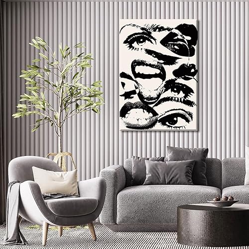 Miniatura 6 de Arte de pared retro en blanco y negro de los años 70, impresiones abstractas hippies y peculiares, póster estético funky de ojos y bocas, arte de