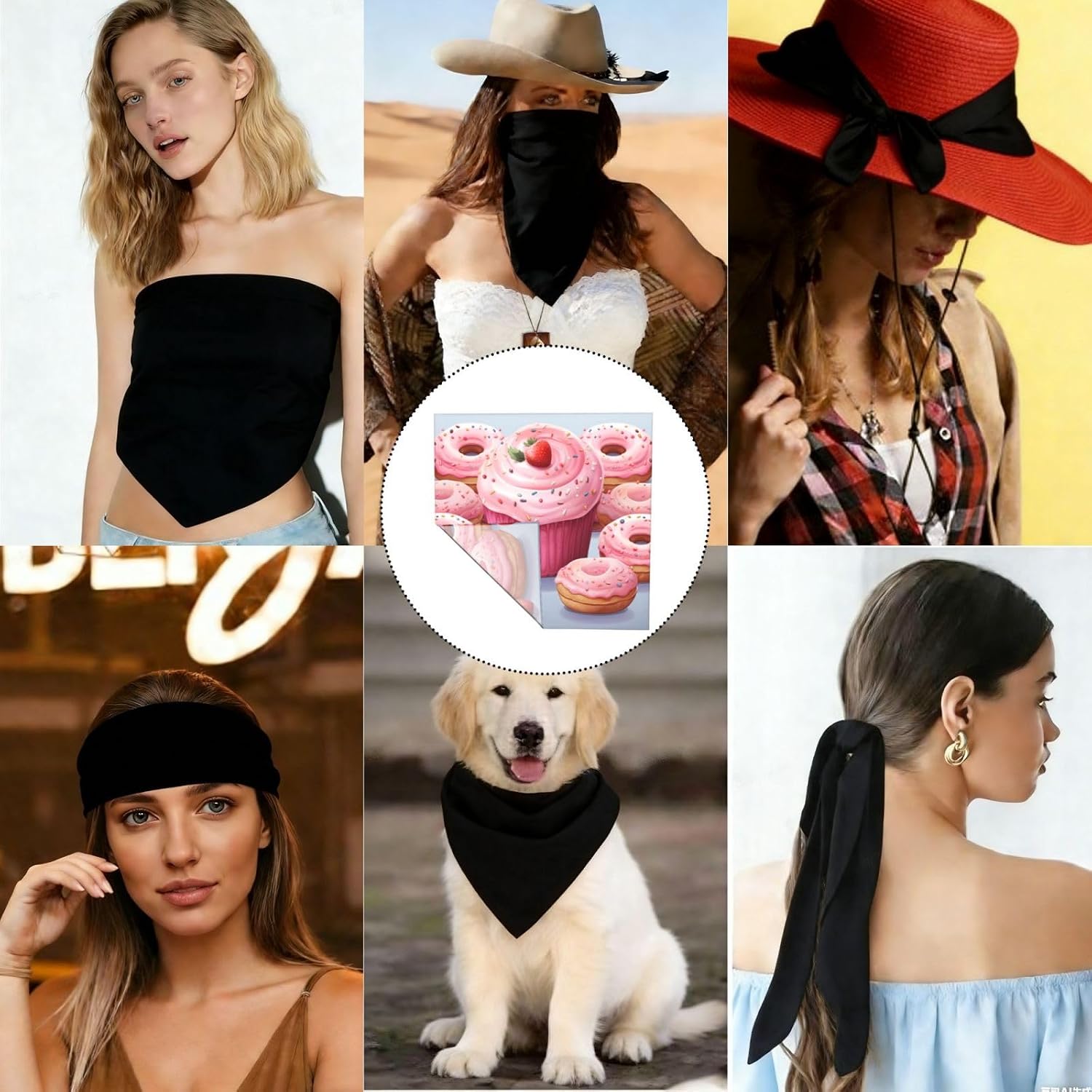 Cooling Bandanas for Men Women Square Hair Scarf 22" x 22" Novelty Headband Donut and Cupcake Neckerchief