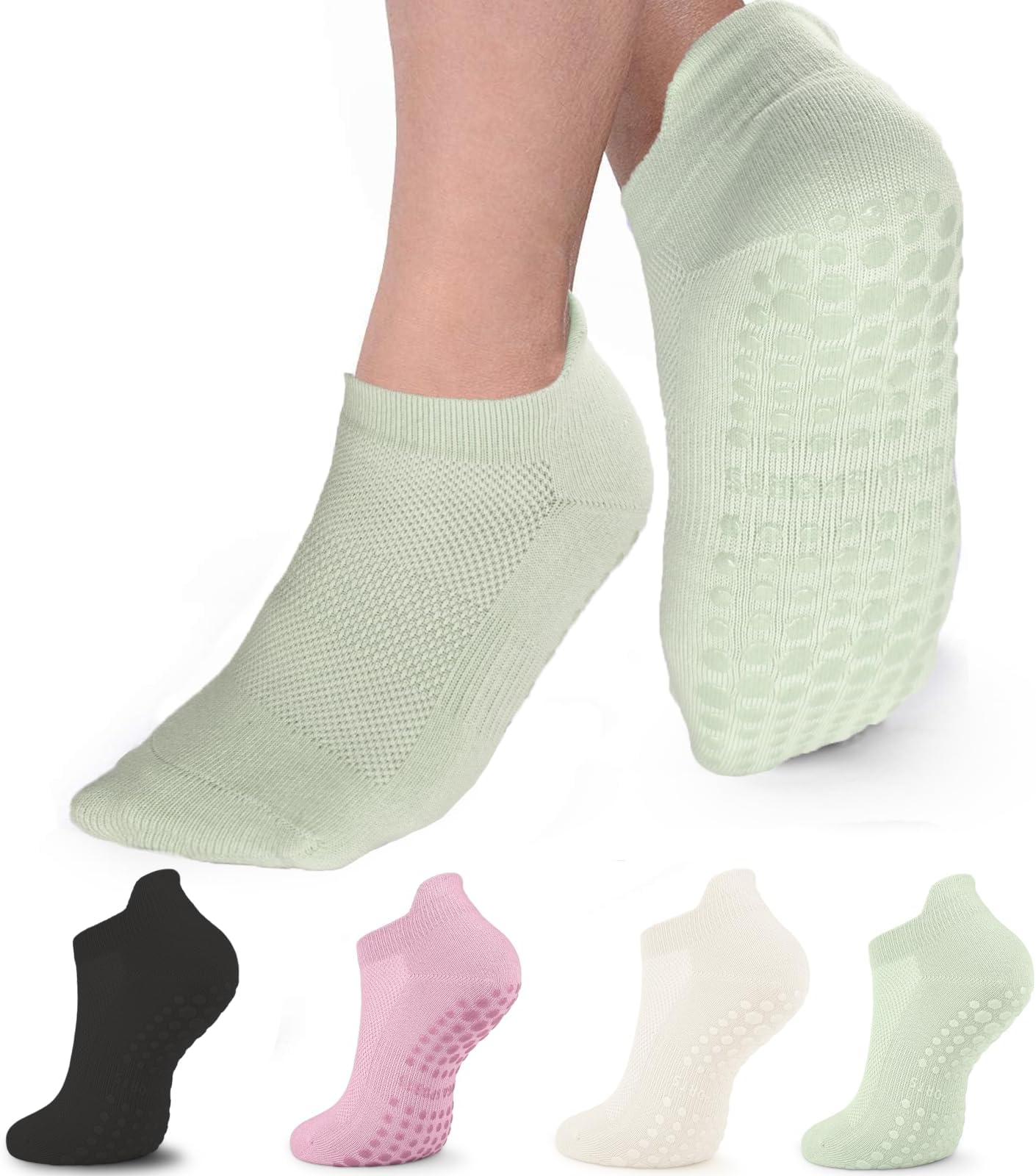 4 Pairs Grip Pilates Socks for Women, Non-slip Yoga Athletic Socks for Barre Ballet Barefoot Workout Hospital