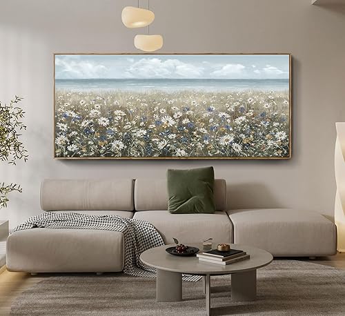 Vista 145 de Lienzo decorativo para pared, baño, estilo bohemio, costero, granja, vaca, montaña, flor, ilustración, obra de arte floral, paisaje rústico de Arte