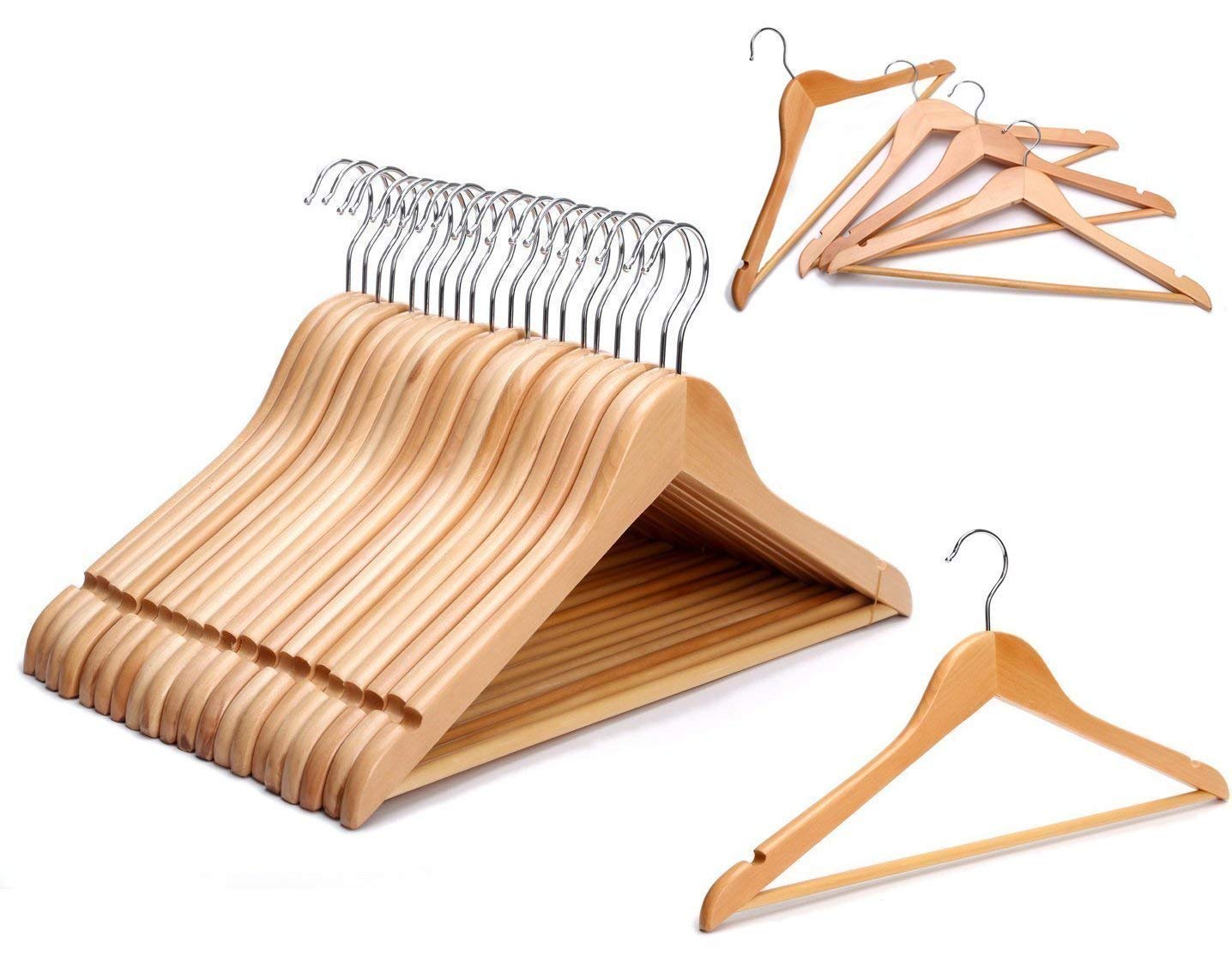 M T BROTHERS Garments Cloth Wooden Hanger (Beige) 360 Degree Sweing Hook (45)