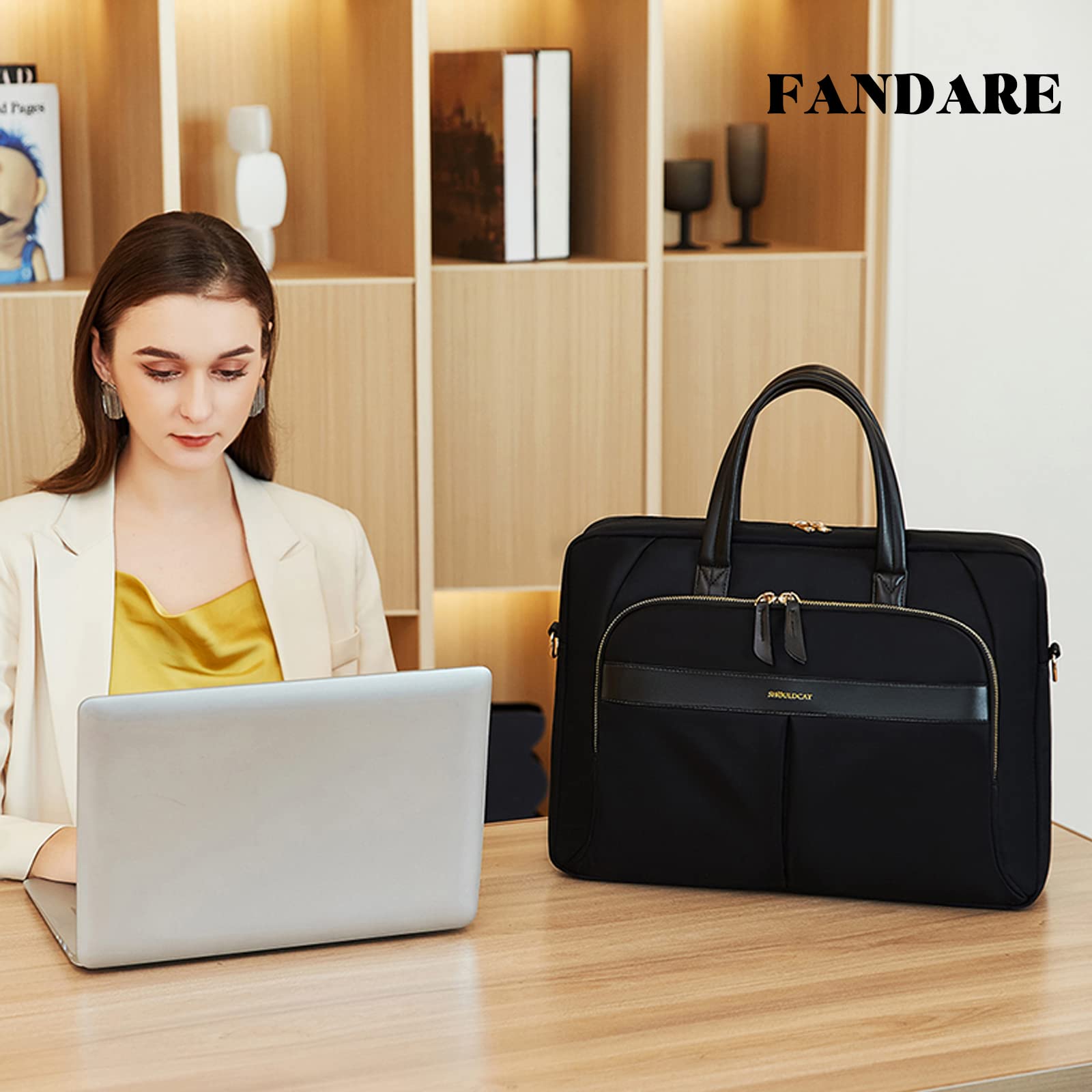 FANDARE Borsa Porta PC Donna Lavoro Cartella Borse per 15.6 Pollici Computer Grande Borsa Messenger Tracolla Ventiquattrore per Ufficio Università Insegnanti Scuola Lavoro Business Nero M