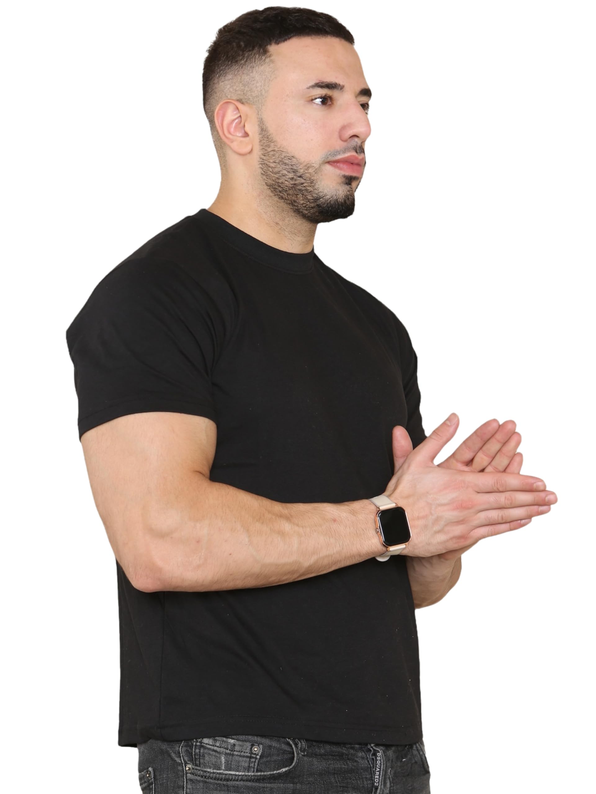 BRAND KRUZE T-shirt pour homme en coton uni à col rond et manches courtes Coupe régulière