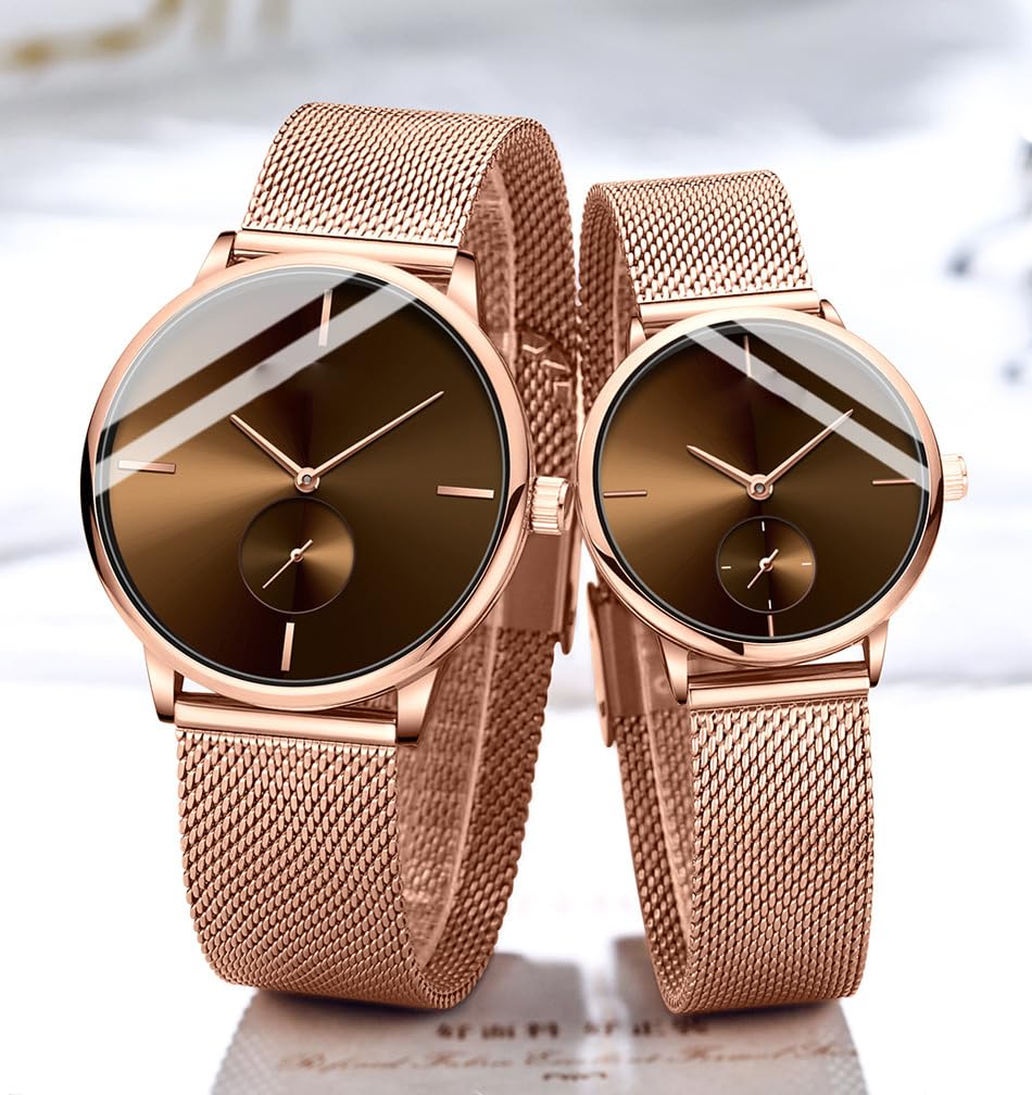 Ultradünne einfache Paaruhren für Sie und Ihn, Edelstahl-Mesh-Armband, 1 Paar, Armbanduhr, Geschenk-Set, Herren und Damen, Quarzuhren