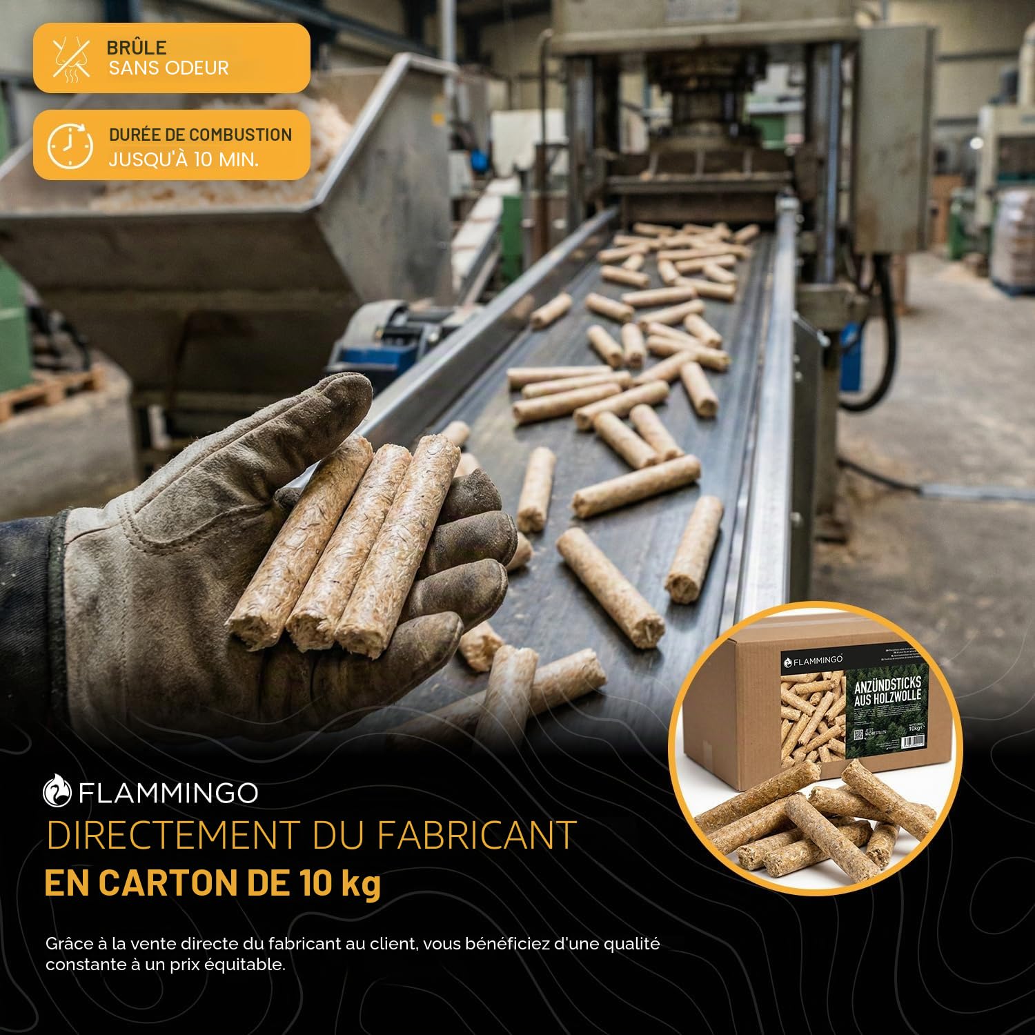 Lot de 10 kg d'allume-feu - Idéal pour barbecue, cheminée, poêle - En laine de bois écologique et cire - Rapide et respectueux de l'environnement