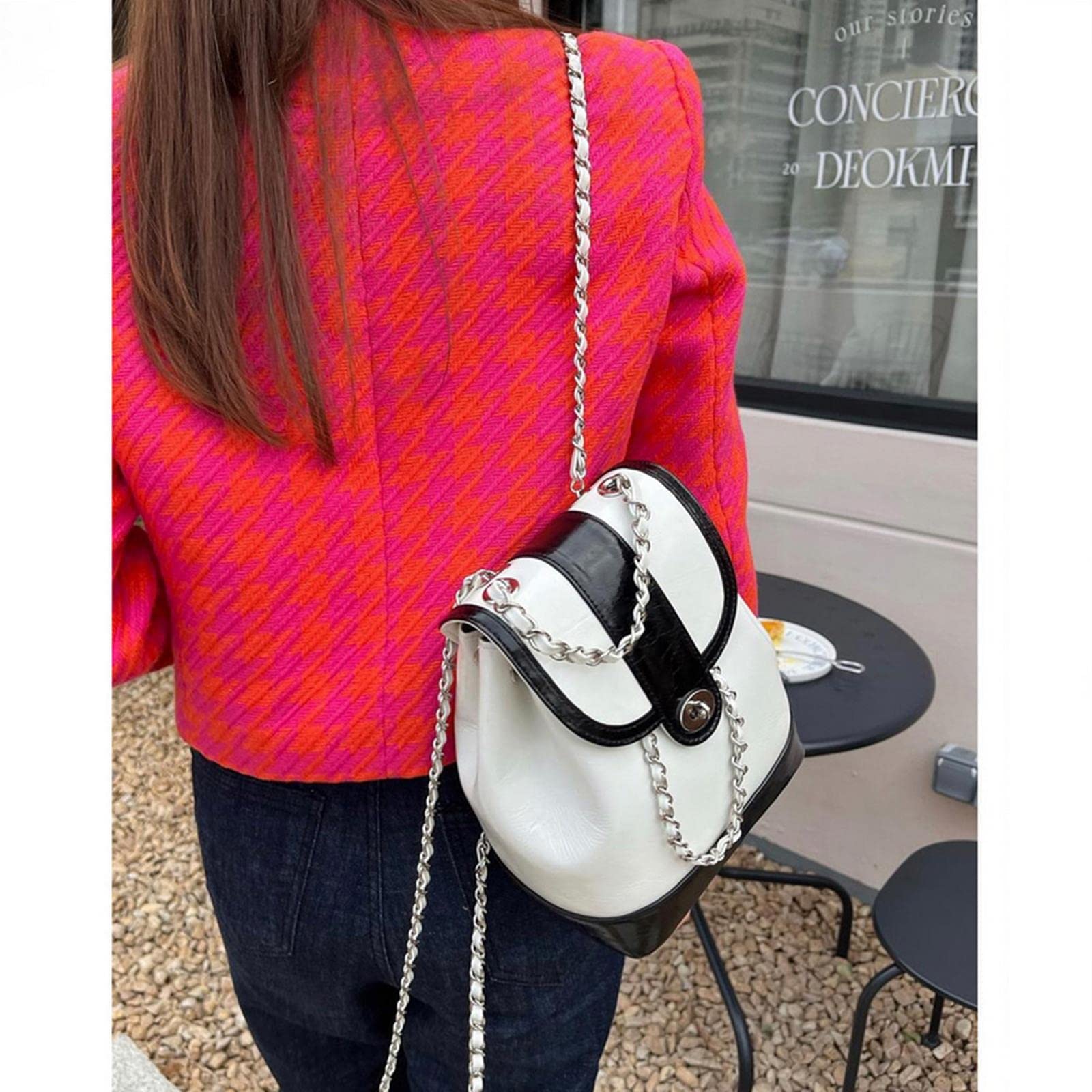 MOGSA Mochila escolar para mujer, otoño, invierno, mini cadenas, mochila para mujer, para estudiantes, cera de aceite, bolsa de viaje, color negro