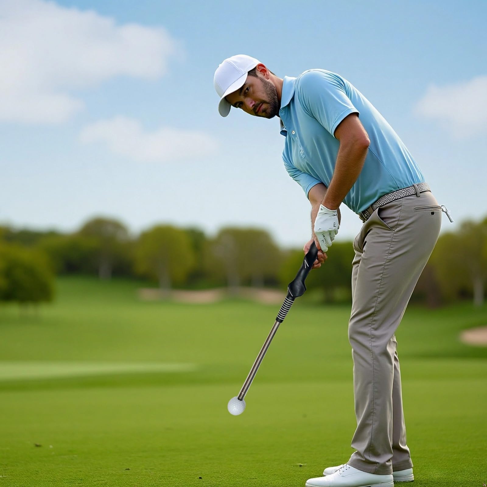Golf-Schwungtrainer für Rechtshänder, ausziehbarer Golfschwungtrainer mit Edelstahlschaft für dauerhaften Gebrauch, tragbarer Golf-Grifftrainer zur Verbesserung von Schwungrhythmus und Stabilität