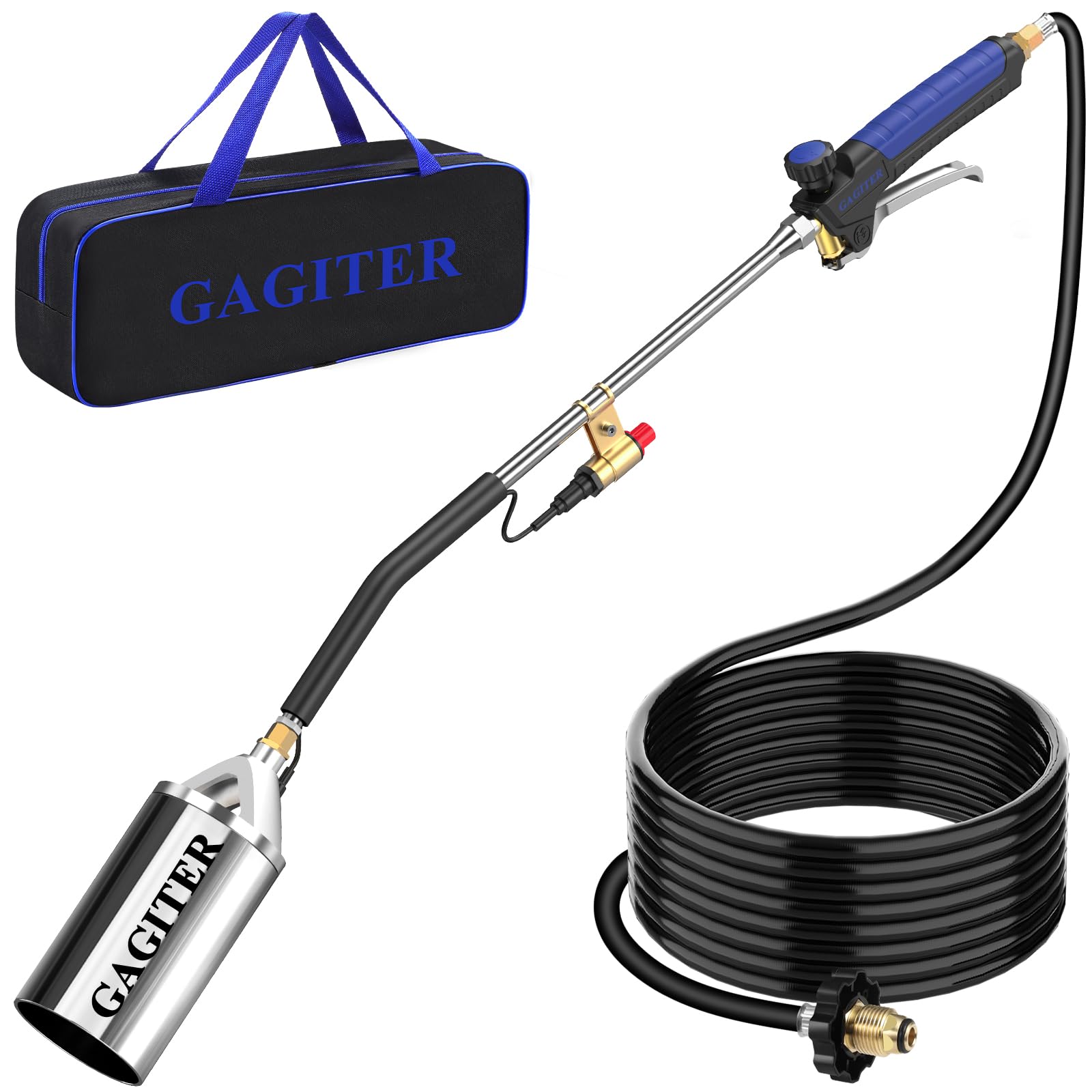 Propane Torch Weed Burner Kit, Self-Igniting Flamethrower with Turbo Trigger, 10FT Hose & Storage Bag, Heavy Duty Blow Torch for Weeding, Roofing, BBQ