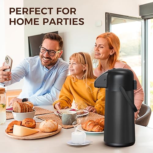 Miniatura 15 de Jarra de café para mantener el calor – Dispensador de café Airpot de 102 onzas / 3 L con bomba – Termo de café grande para bebidas calientes, té