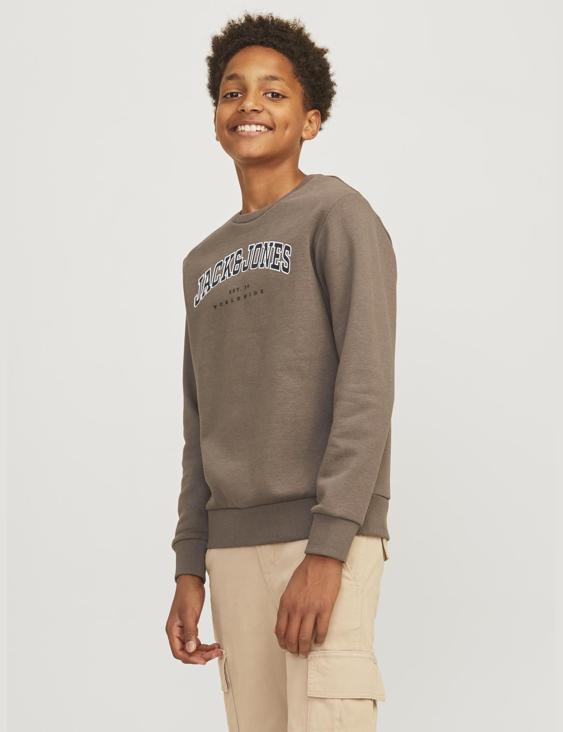 JACK&JONES JUNIOR JJECALEB Varsity Sweat Crew Neck SN JNR, Canteen/Fit: loose, 128