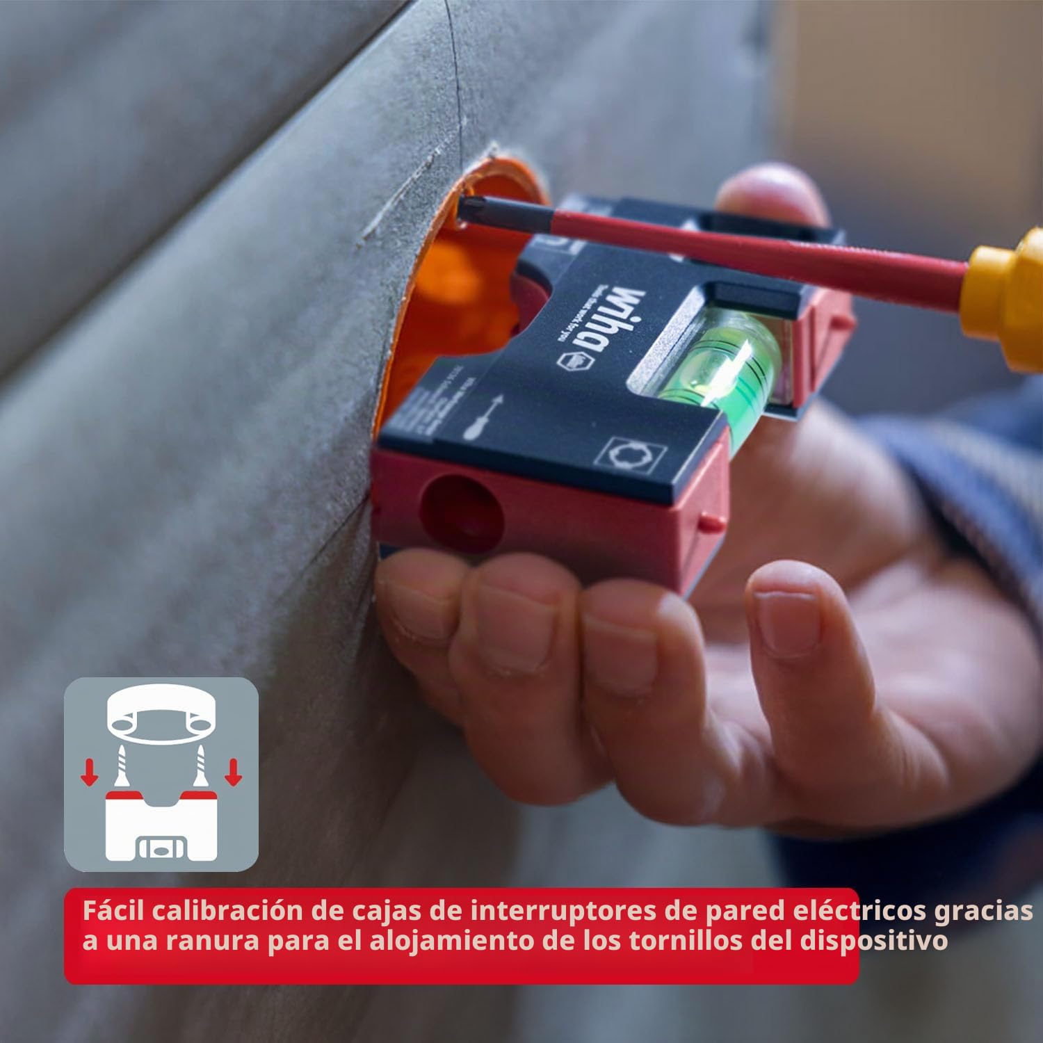Wiha Mini nivel de burbuja Pocket I 10 cm con imán I Herramienta electricista para enchufe I Nivel horizontal de 4 anillas + nivel vertical para una alineación precisa I Nivel magnético (46957)