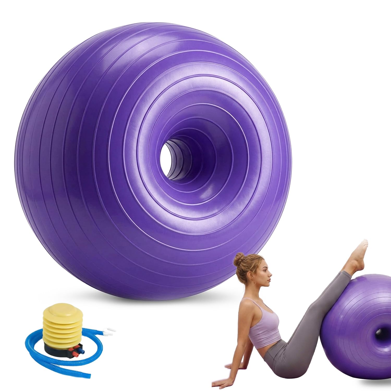 Donut Yoga Ball Inflatable Exercise Ball Chairs with Pump Chair Cushion Seat for Balance and Stability Training Stability Ball for Yoga Pilates Balance Training for Home Office Gym Workout