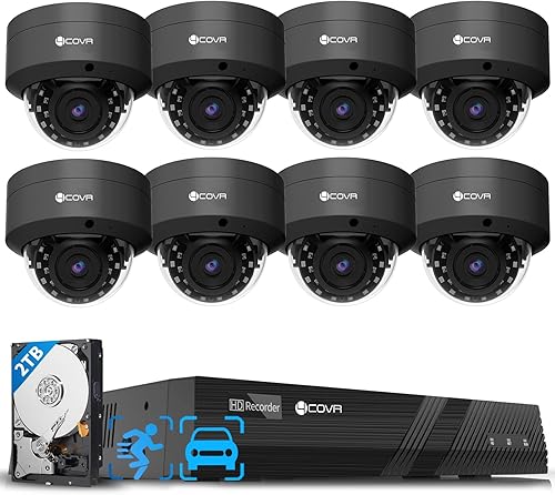 Sistema de cámara de seguridad 4COVR 4K PoE, 8X cámara IP PoE de 8MP IK10 a prueba de vandalismo IP67 domo, NVR de 8 canales 2TB HDD, detección de