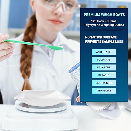 Miniatura 2 de Weigh Boats - Bandejas de plástico desechables grandes (11.2 fl oz, paquete de 125) para báscula, bandeja cuadrada antiestática, plato de