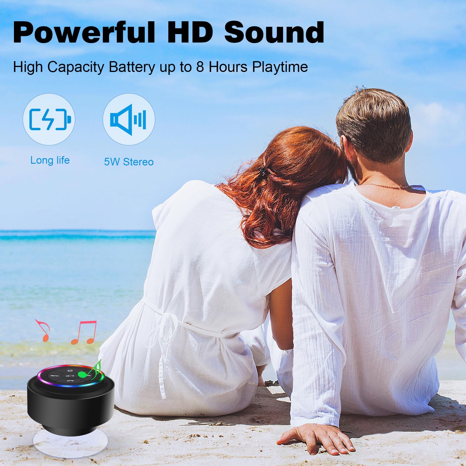 PEDVSTY Altavoz Bluetooth impermeable, altavoz de ducha, IP67 impermeable, luz LED, flotante, ventosa, altavoces portátiles para viajes, piscina, playa, kayak, grandes regalos