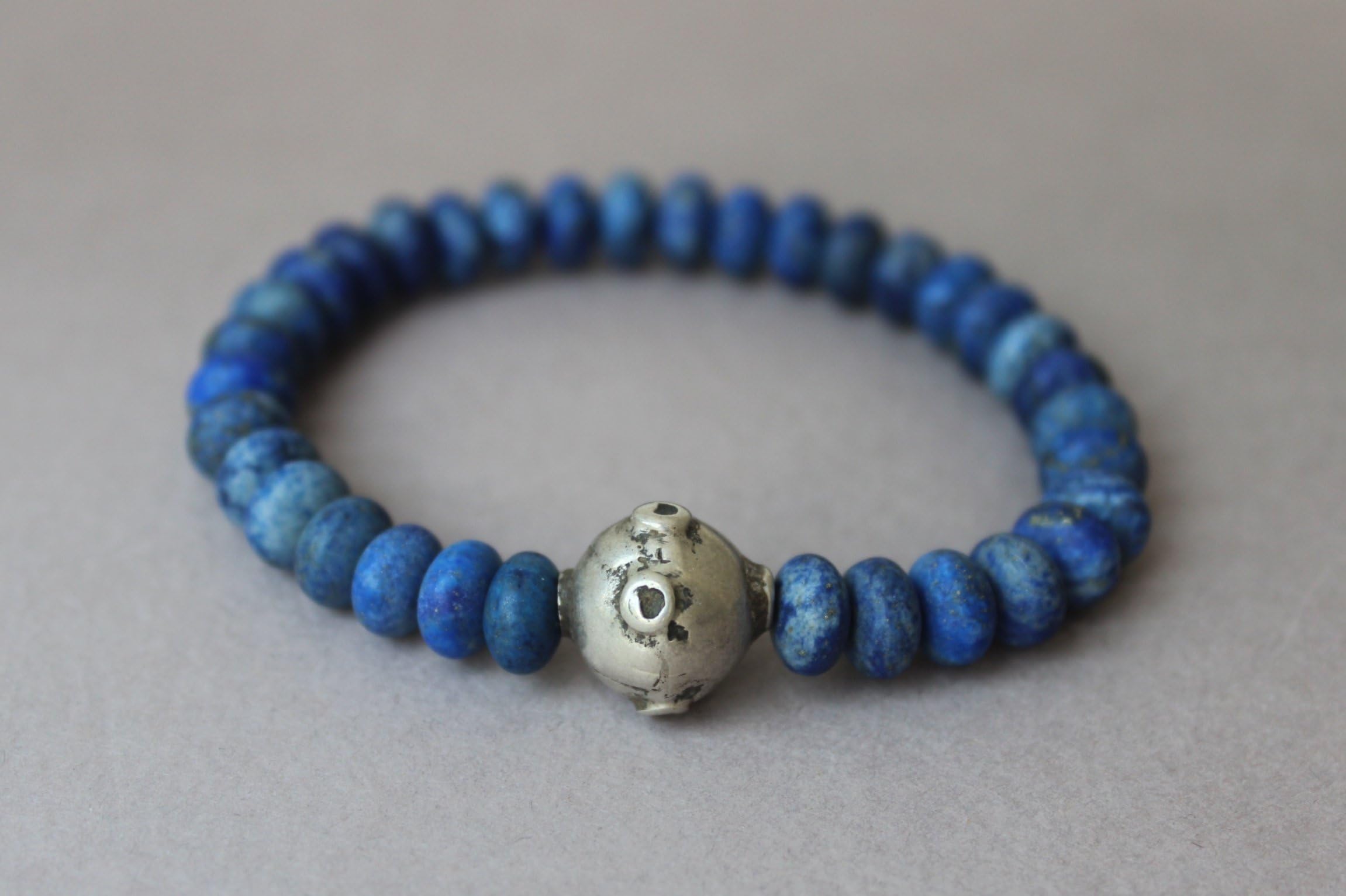 Lapis Lazuli Bracelet with Antique Afghan Silver Bead