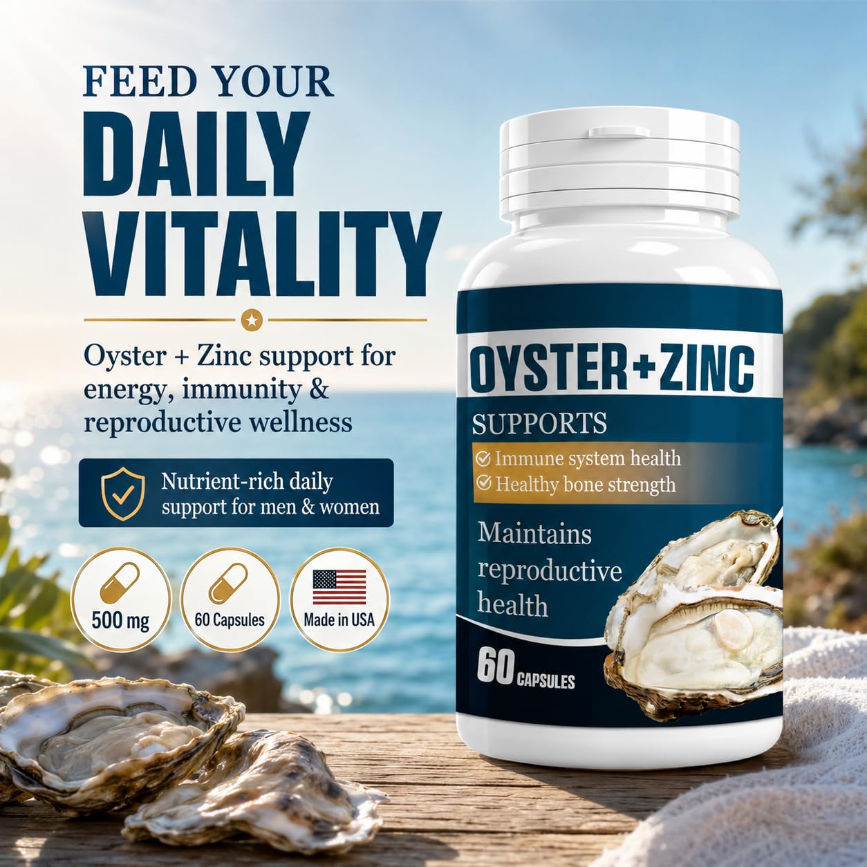 Premium Oyster Extract Capsules with Zinc Powder for Men & Women, 60 Count — Amazon image 2