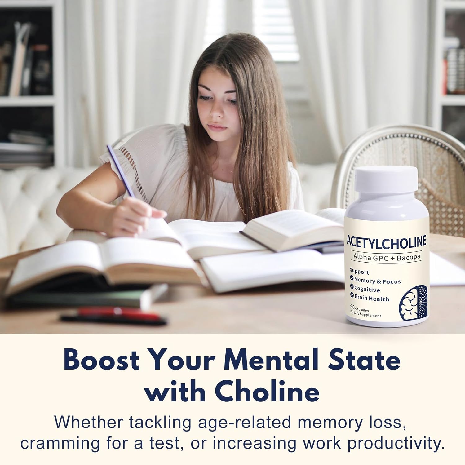 Acetylcholine Supplements - Alpha GPC 600mg & Bacopa -More Effective Than Choline Alone, Supports Memory, Focus & Brain Health - 90 Capsules - Image 6