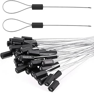 50Pcs Black Steel Security Cable Seals with Plastic Body, Security Cable Wire Seals Numbered Security Tags Pull Tight Numbered Anti-Tamper Security Tags, Printed with Unique ID Recognition