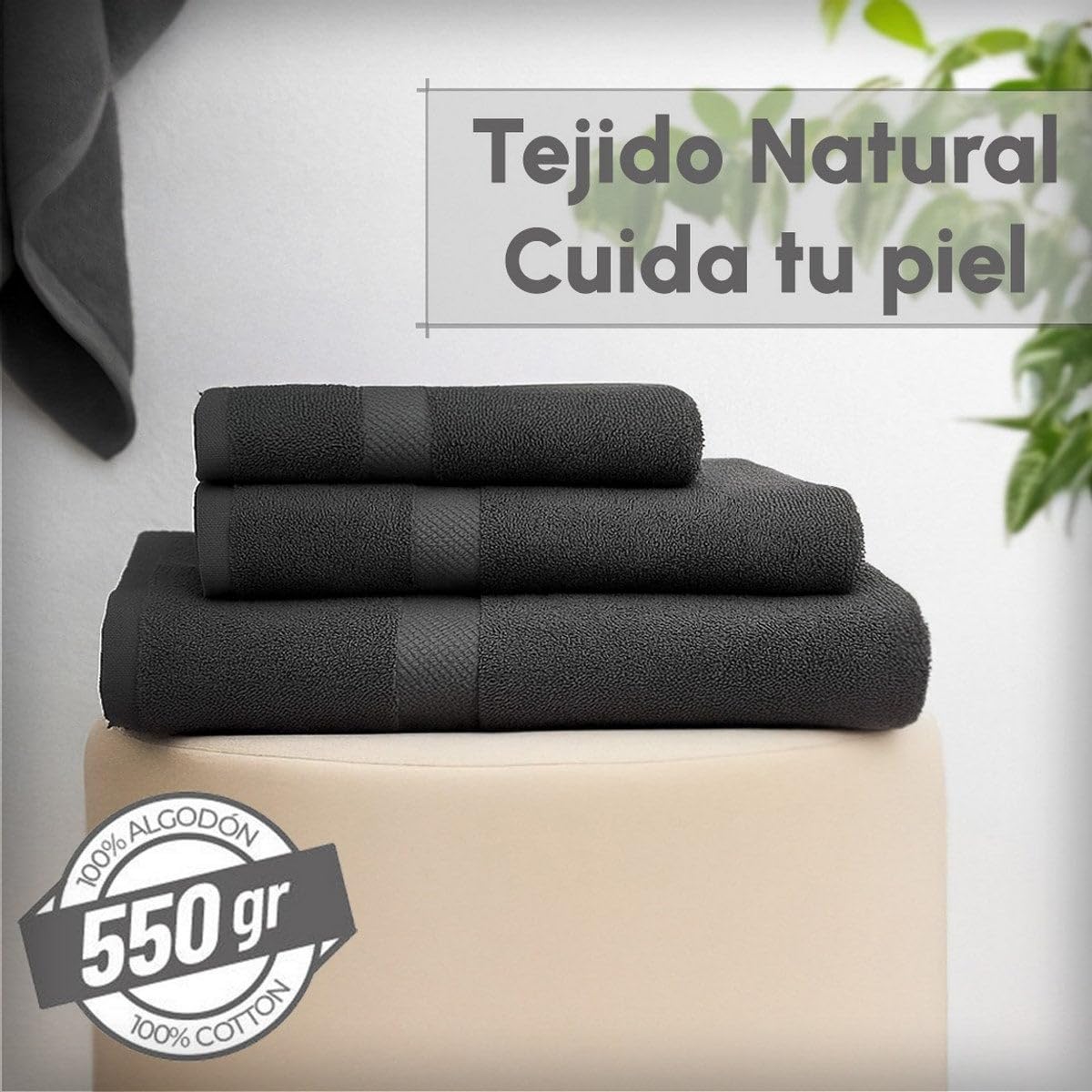 Juego de 6 Toallas Ducha Grandes Gris Oscuro 100% algodón de 150x100 cm | Tejido suave de gran gramaje con alta absorción. Aptas para lavadora, de uso diario.