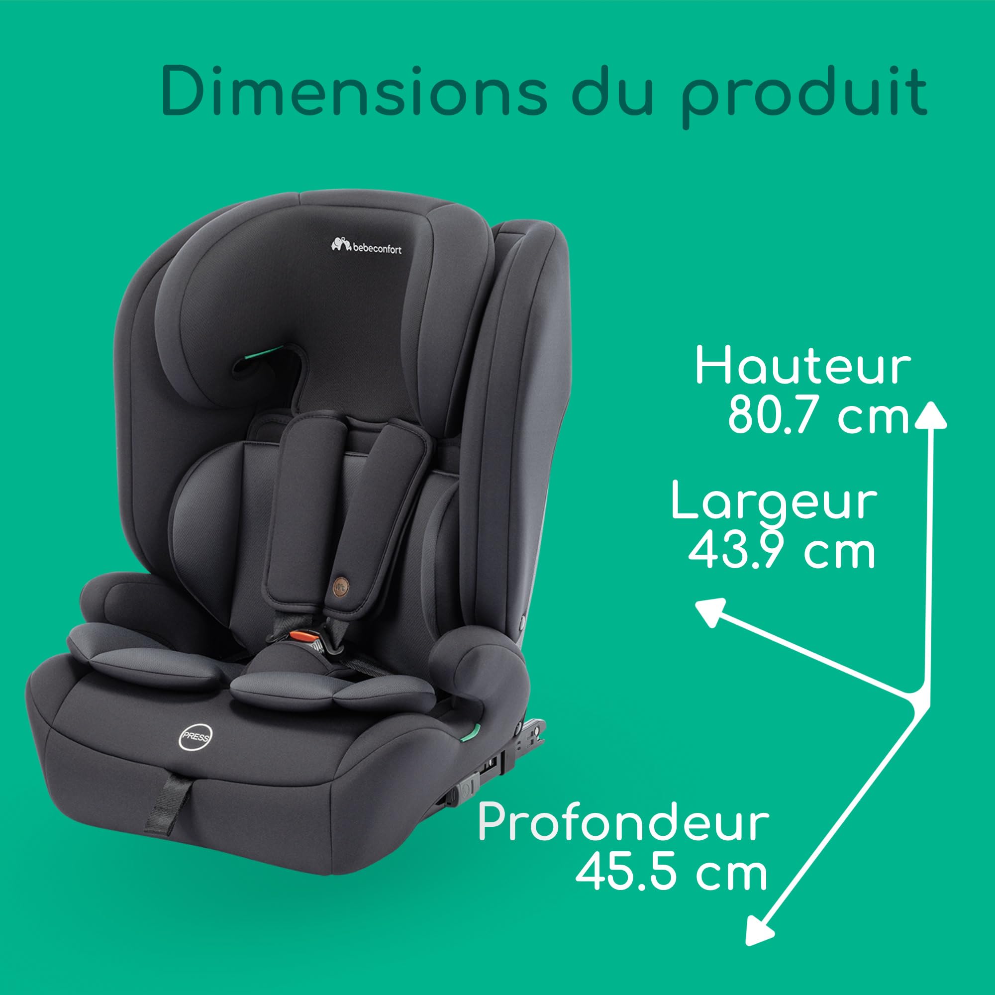 Bebeconfort EverFix Plus i-Size, Siège Auto Evolutif, 15 mois - 12 ans, 76-150 cm, Rehausseur Voiture Enfant ISOFIX, Protection Contre Les Chocs Latéraux, 14 Positions D'appui-tête, Full Black