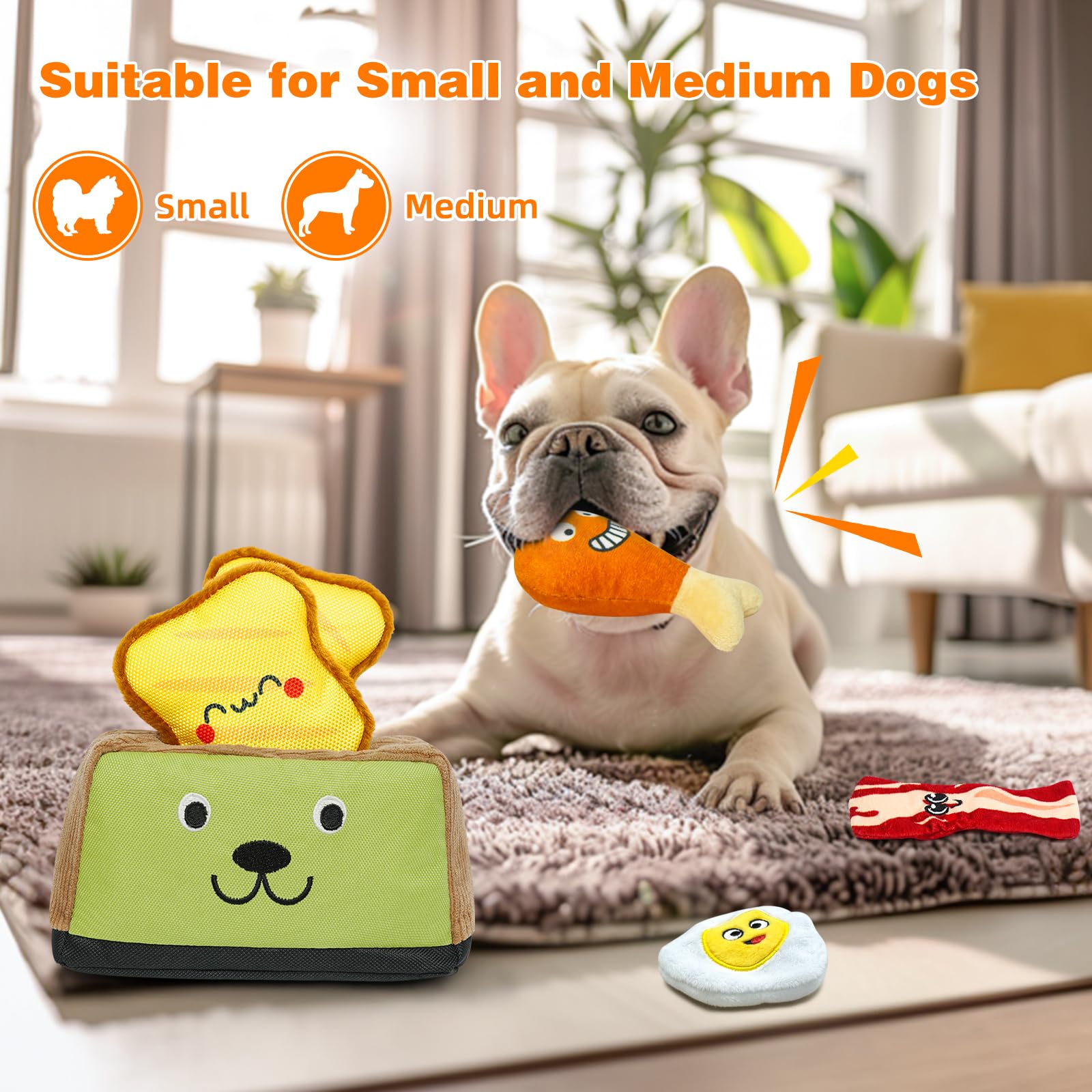 Juguetes para perros escondidos, juguetes interactivos chirriantes para el aburrimiento y la estimulación, juguetes de enriquecimiento para perros pequeños y medianos - Tostadora