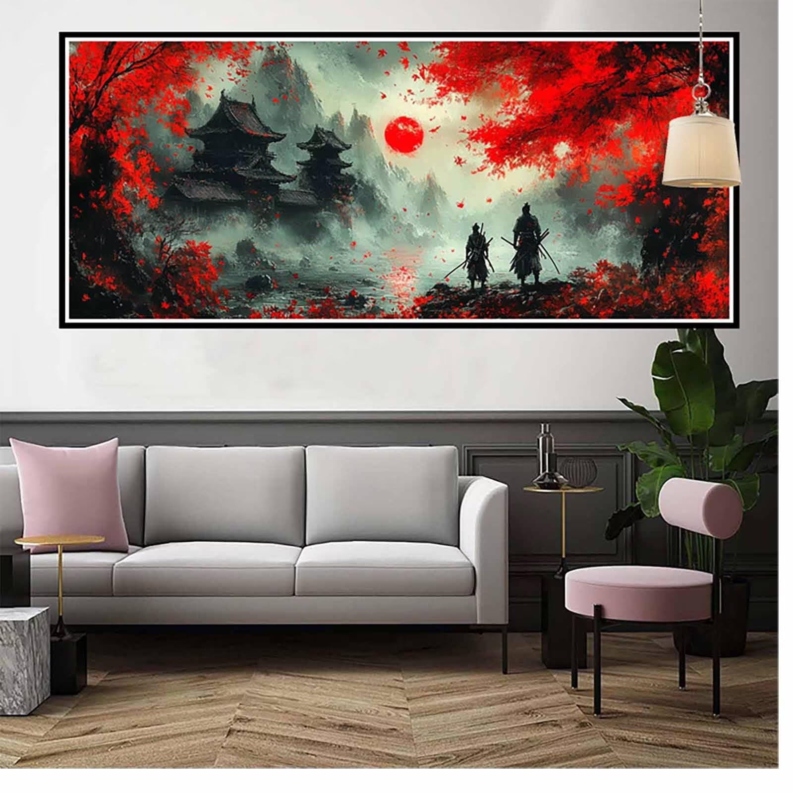 Japoński obraz diamentowy, 90 x 180 cm, wojownik, obraz diamentowy, dla początkujących, 5D "zrób to sam", okrągłe wiertła do malowania, mozaika, zestaw do majsterkowania, dekoracja pokoju, dekoracja