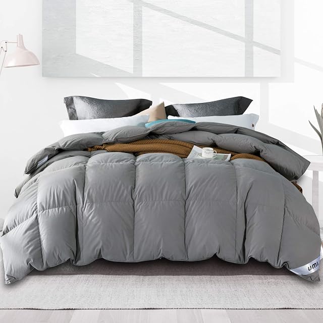 Amazon Brand - Umi Duck Feather Duvet Down Duvet 10.5tog feather duvet All Season Duvet single,100% Grey Cotton Fabric,Super Soft,Extra-warm,OEKO-TEX(135x200cm,Grey)