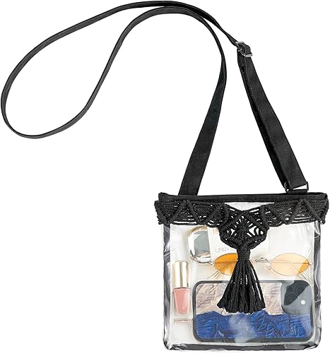 Miniatura 7 de Mkono Bolsa transparente aprobada por el estadio para mujeres, monederos transparentes para conciertos, cruzados con borla para eventos deportivos,