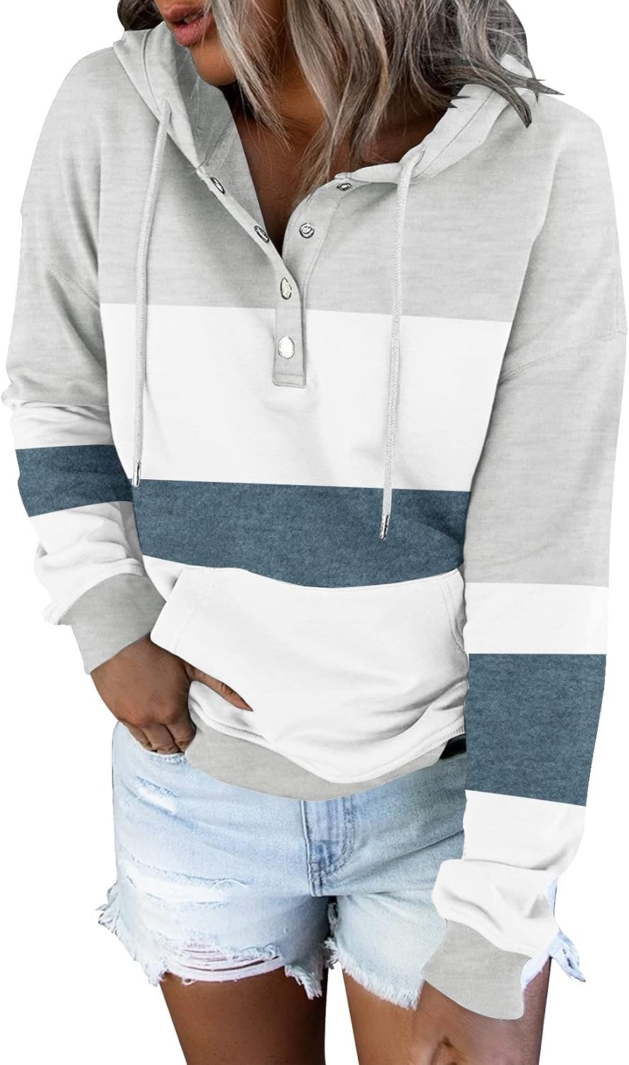 ETCYY Women's Tie Dye Hoodies Tops Long Sleeve Casual Colorblock Button Down Pullover Sweatshirt with Pocket - Image 3