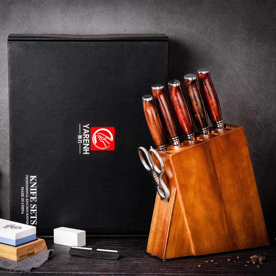 Yarenh Set Coltelli Professionali Cucina 5 Pezzi,Coltelli Cucina Set en Lama in Acciaio Damasco Giapponese,Coltello da Cucina,Coltelli Professionali Chef,Coltelli Giapponesi