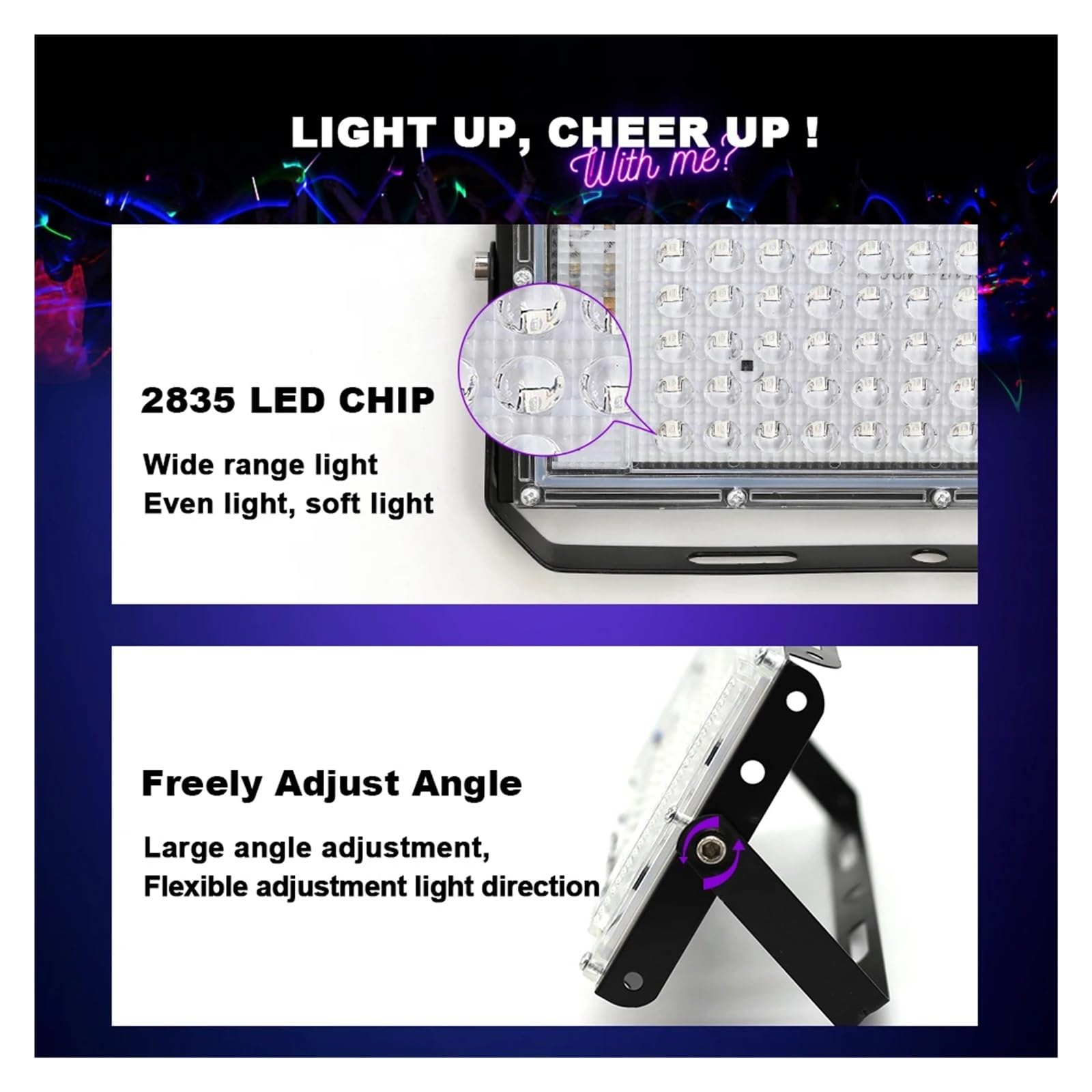 Projecteur LED UV USB 50W 100W, Lampe de scène étanche à lumière Noire ultraviolette for discothèque et fêtes.(100W)