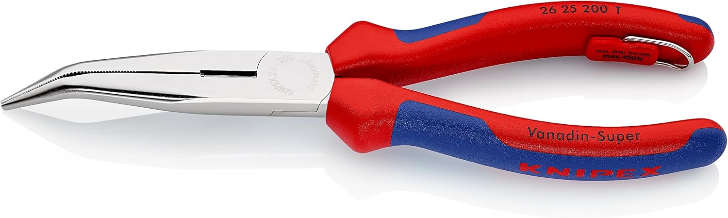 26 25 200 T BK Stork Beak Pliers Angled Chrome Plated In Blister Packaging