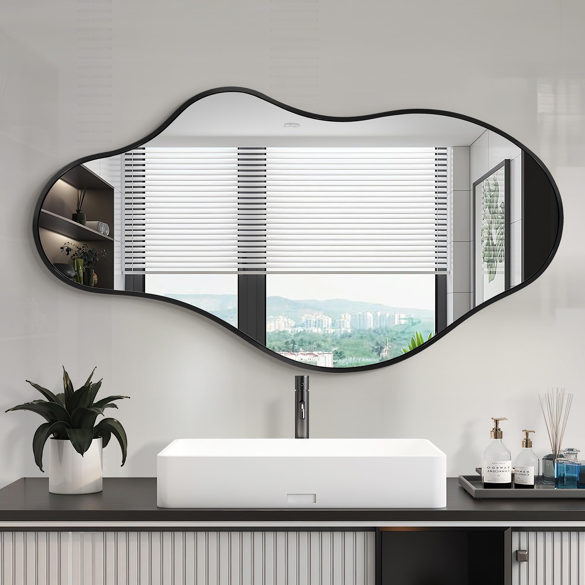 Fahomiss Specchio Da Parete Ondulato Irregolare, Specchio Astratto con Cornice In Lega Di Alluminio Qualità Aeronautica per Bagno, Camera Da Letto & Ingresso
