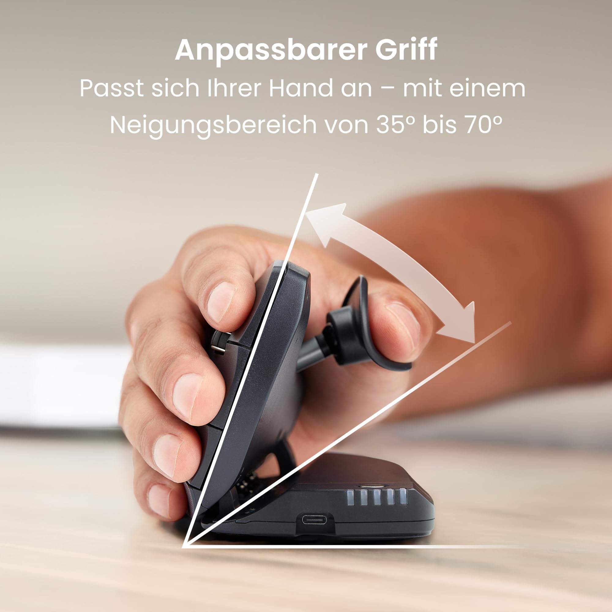 Contour Unimouse Ergonomische Maus | Einstellbare Neigung von 35°-70°, 6 programmierbare Tasten, Daumenauflage bei Handgelenkschmerzen | Plug & Play für Mac & PC - Kabellos - Rechts