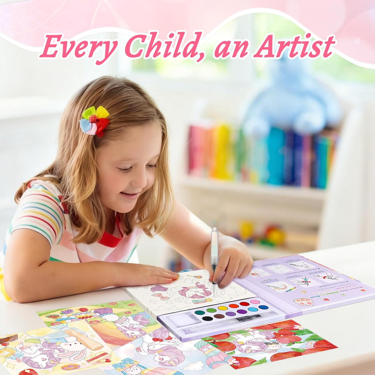 AmazingSpark 5 Pcs Paint with Water Coloring Books for Kids with Bookmarks, Watercolor Painting Sets for Toddler Activities for Kids Ages 3-5 4-8, Arts and Crafts Drawing Activities Gifts - Image 5