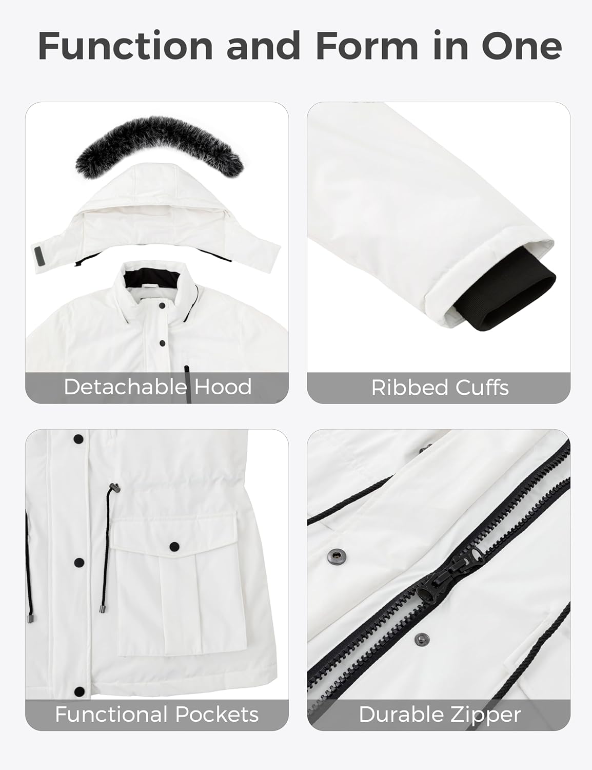 wantdo Women's Plus Size Winter Coat Waterproof Puffer Jacket Warm Thicken Parka with Removable Hood - Image 5