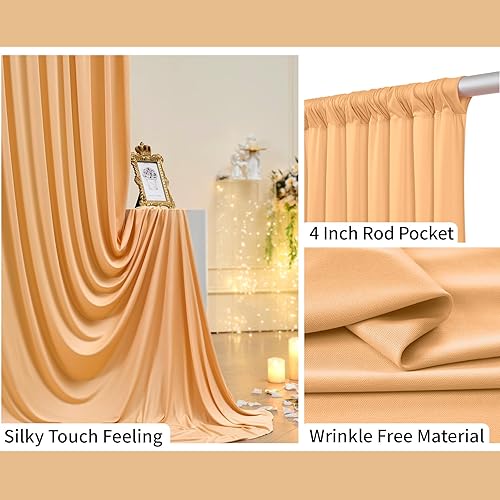 Miniatura 2 de Cortina tipo telón de fondo caqui de 10 x 10 pies sin arrugas para fiestas, cortinas de fondo grueso de poliéster para fotos, fondo grueso, 2