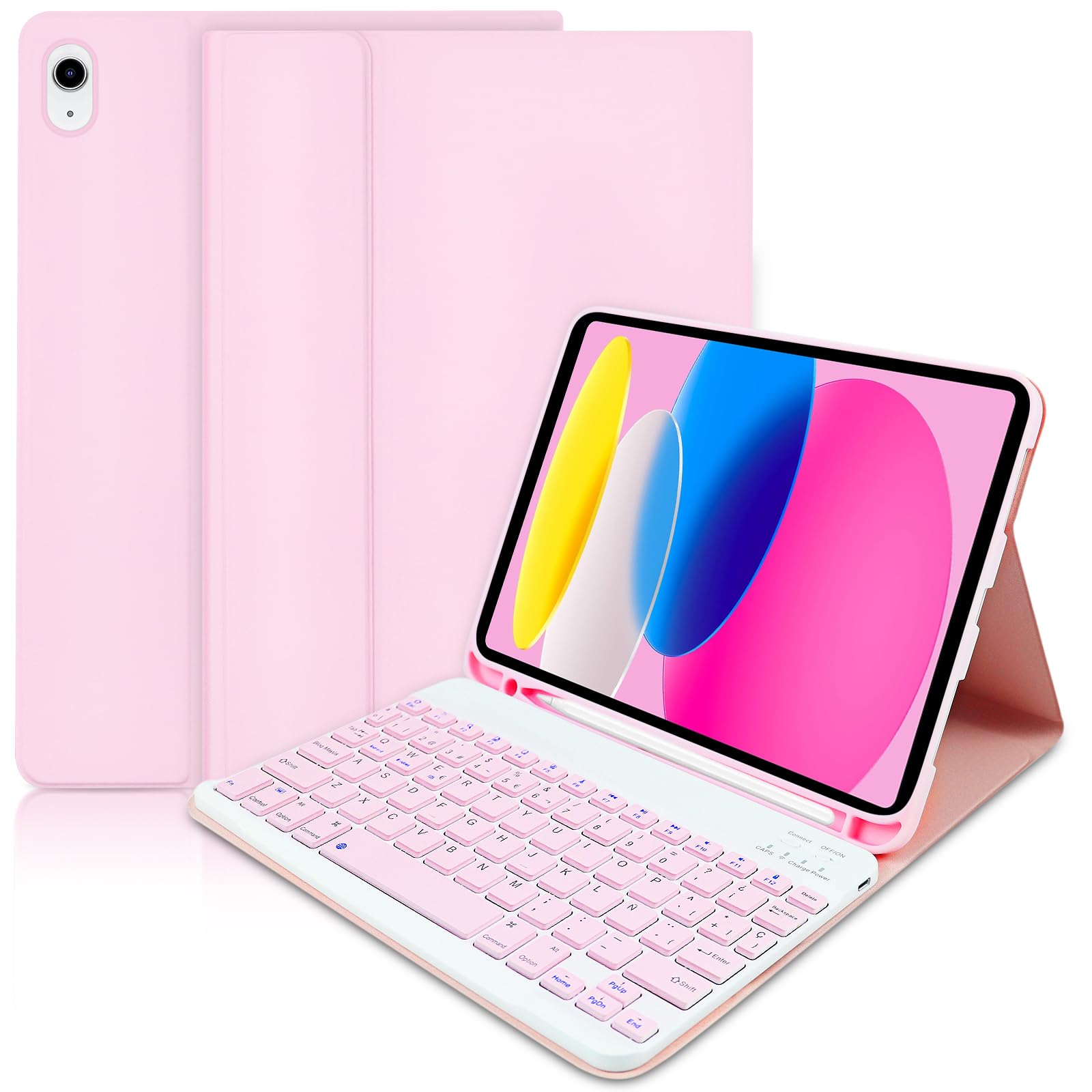 iPad 10th Generation Keyboard Case 2022/for (A16) 11th Generation 2025 - Wireless Detachable Folio Keyboard Case for iPad 11/10- Pink