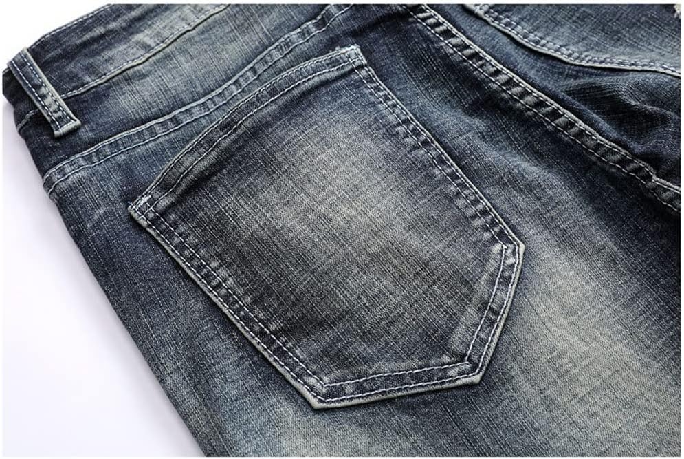 Mens Skinny Elastic Motorcycle Jeans Distressed Slim Biker Jean Trousers Stretch Denim Pants Wash Ripped