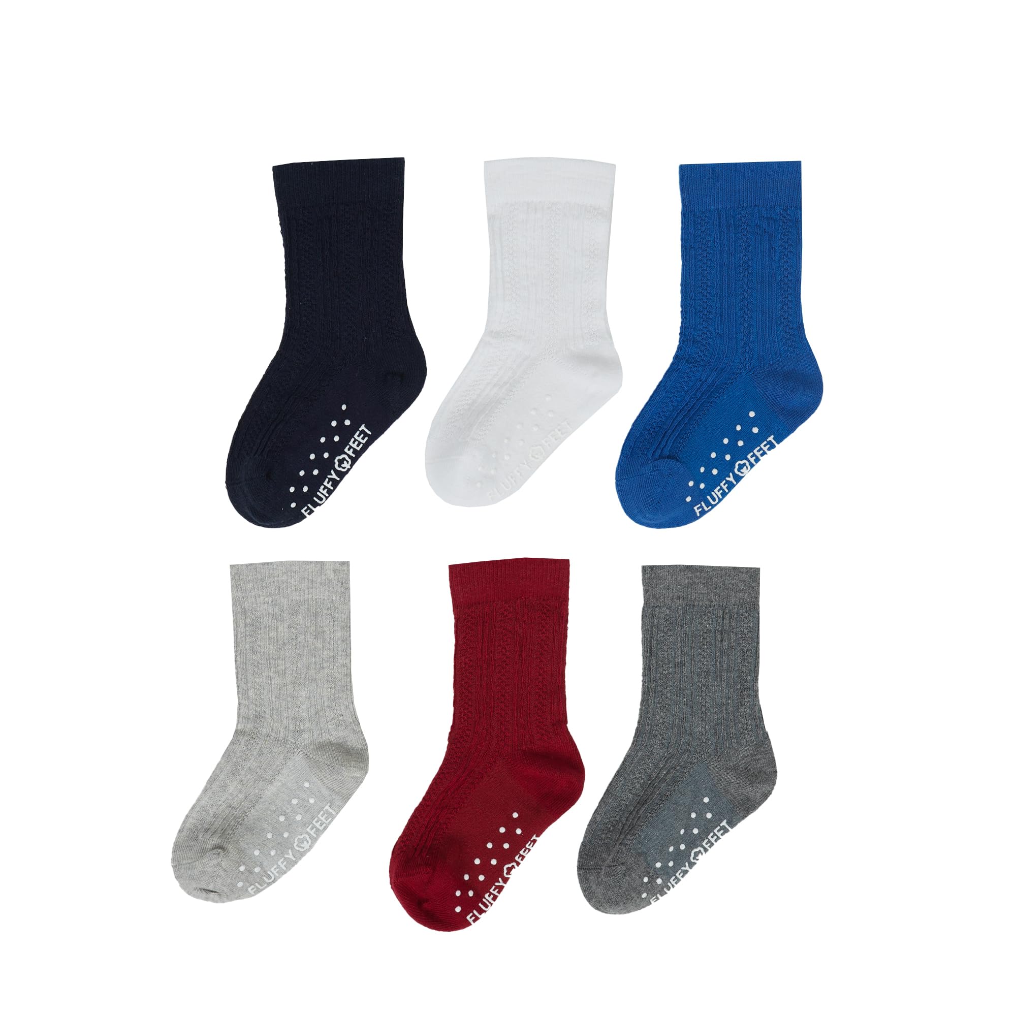 fluffyfeet Cotton Baby Grip Knee Socks 6 Pairs Boys Girl Anti Slip Sole Knee Sock Newborn Toddlers Seamless Socks