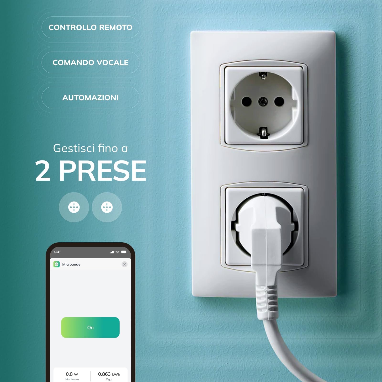 Freedompro Interruttore Smart WiFi Comanda 2 Prese Elettriche, Monitoraggio Energetico, Modulo Smart Home MINI Relè Compatibile con Matter, Apple HomeKit, Alexa, Google, 110-240V 14A Scatola Incasso